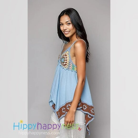 POL Swing Top light blue with crocheted granny squares size Small NWT - Picture 5 of 10